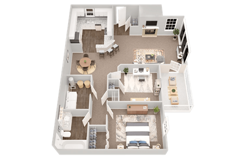 Sierra, two-bedroom, one-bathroom floor plan rendering at Summerchase at Riverchase Apartments